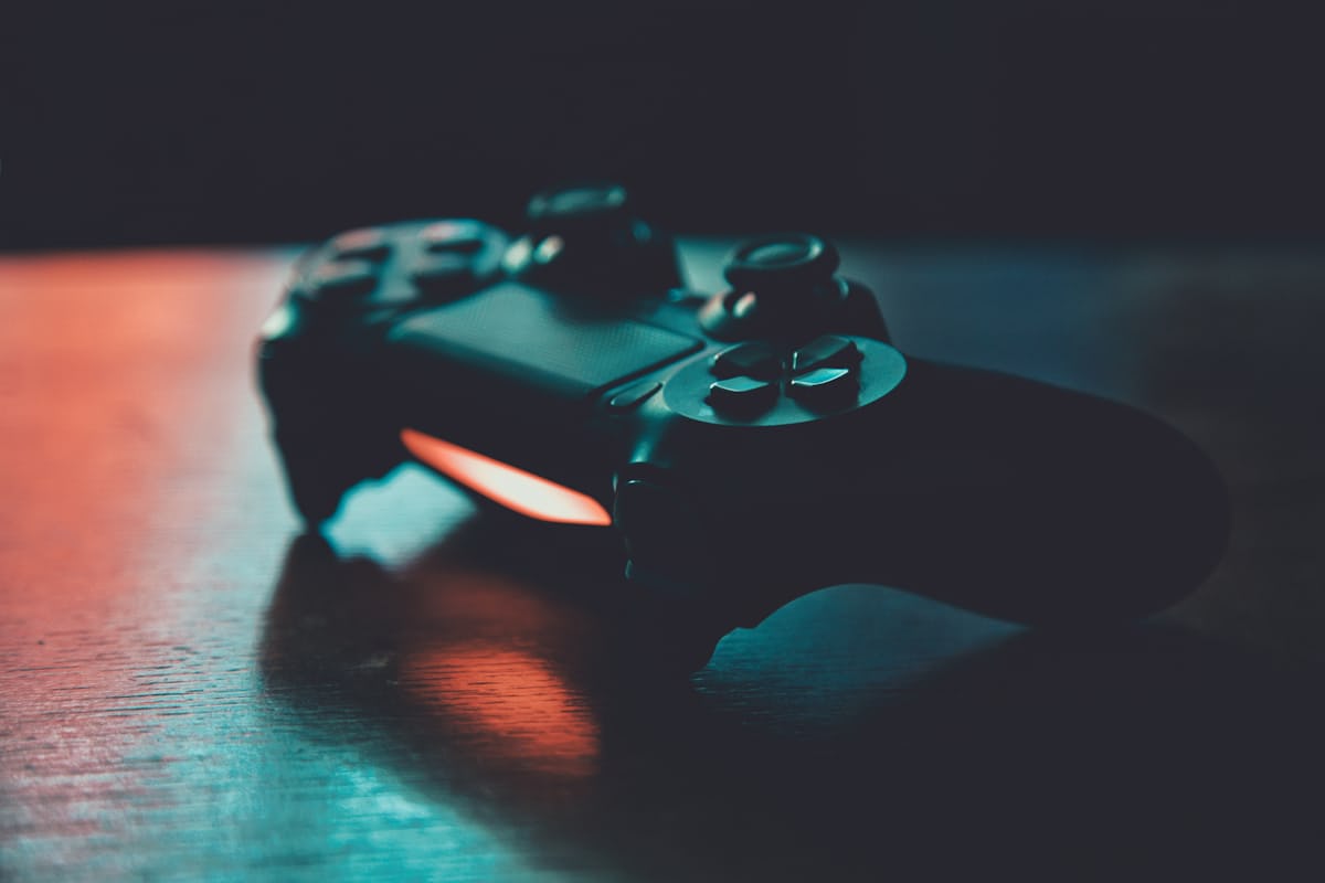 Controller and keyboard on a desk