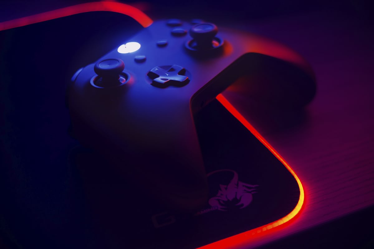 VR headset and colourful game environment